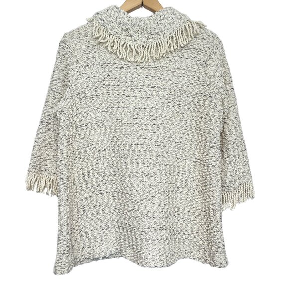 Ali Miles Cowl Neck Textured Sweater Womens PM Fringe Accents Soft Chic Modern - Picture 5 of 11